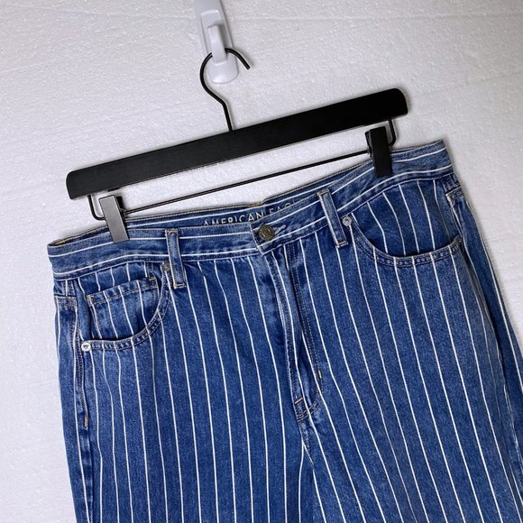 American Eagle 12 Striped High Rise Blue Mom Jeans - Picture 10 of 10